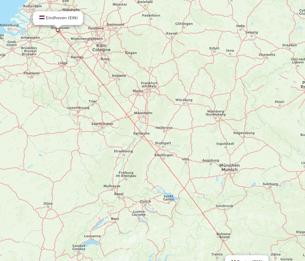 Venice - Eindhoven route map and flight paths