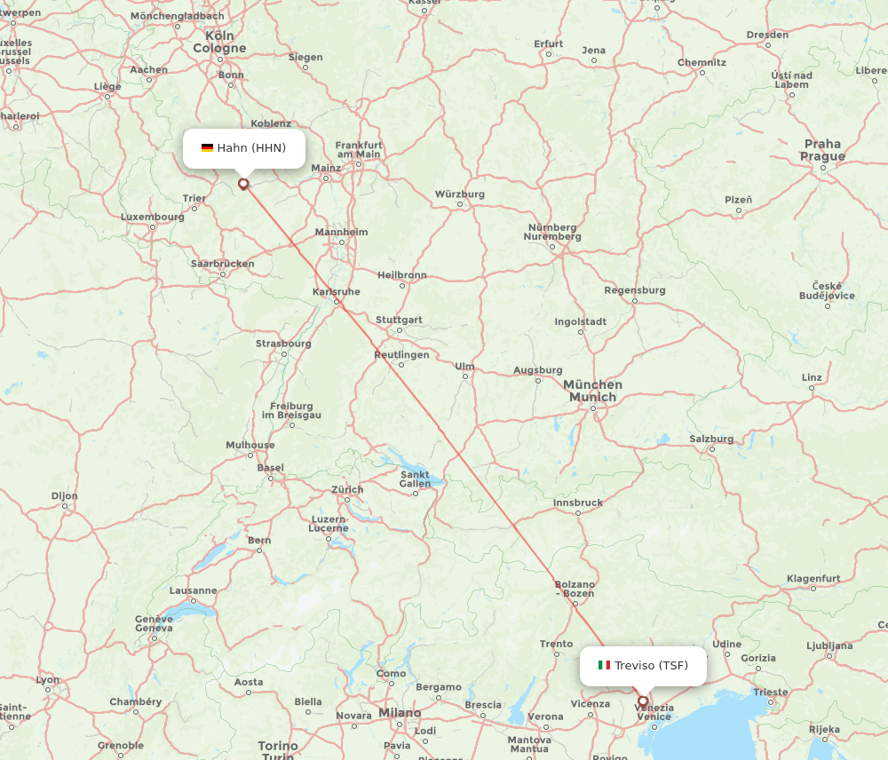 Venice - Hahn route map and flight paths
