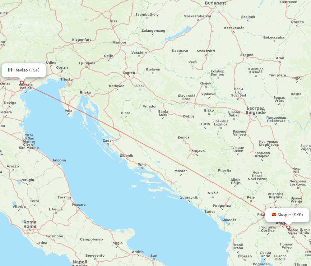 Venice - Skopje route map and flight paths