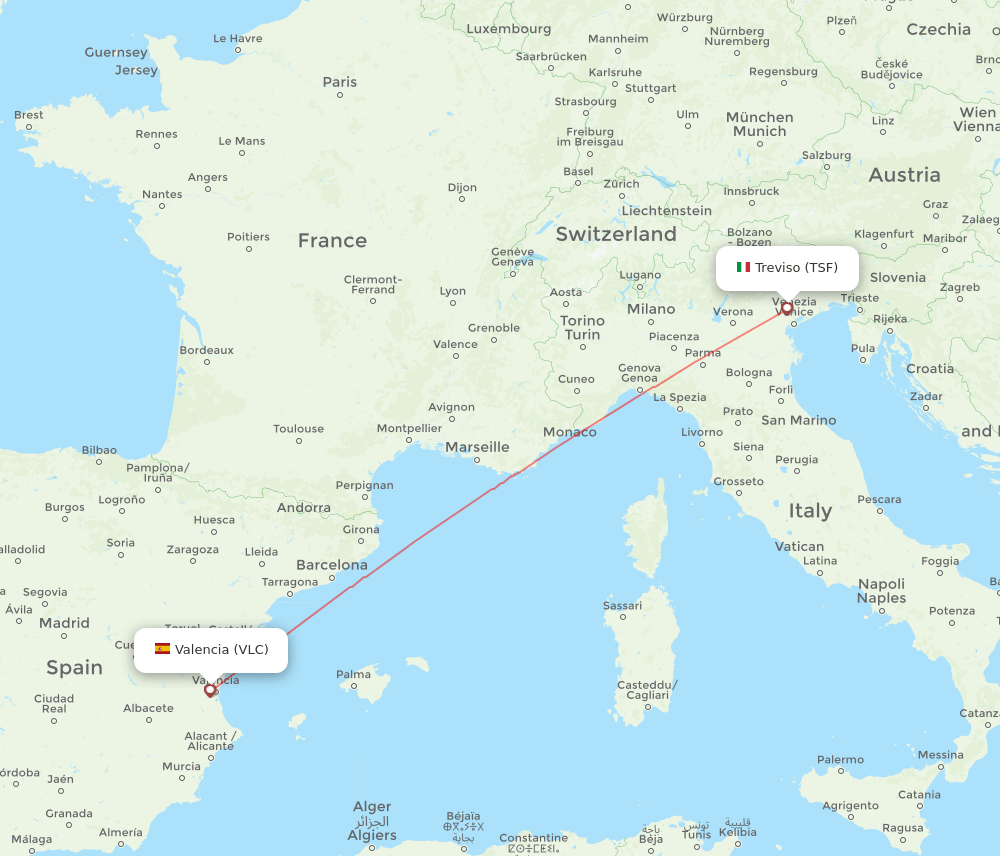 TSF to VLC flights and routes map