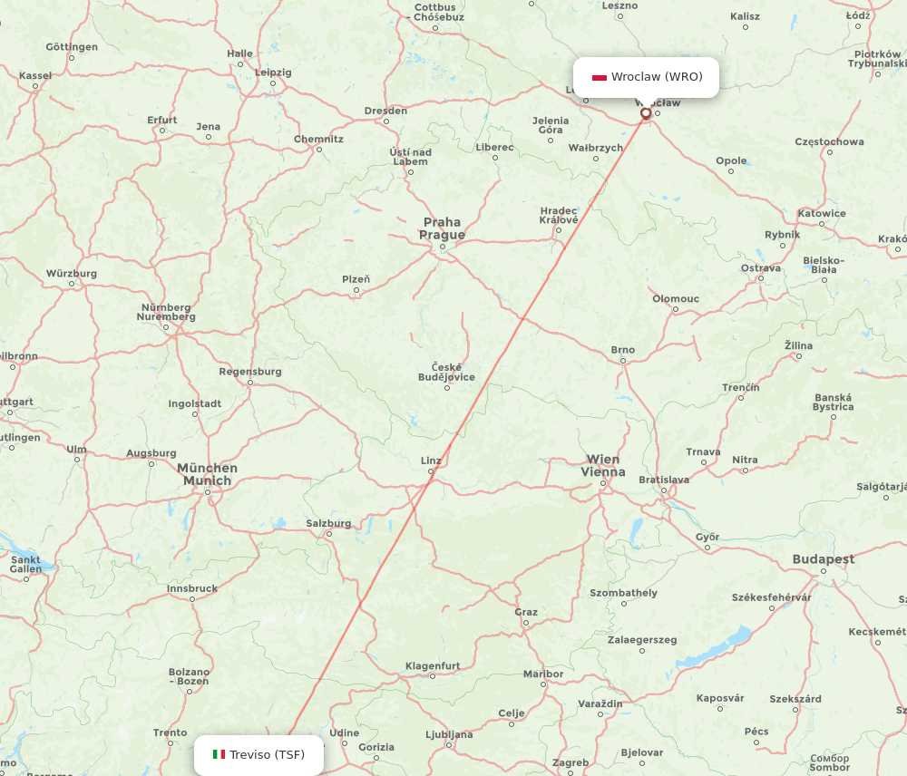 Venice - Wroclaw route map and flight paths