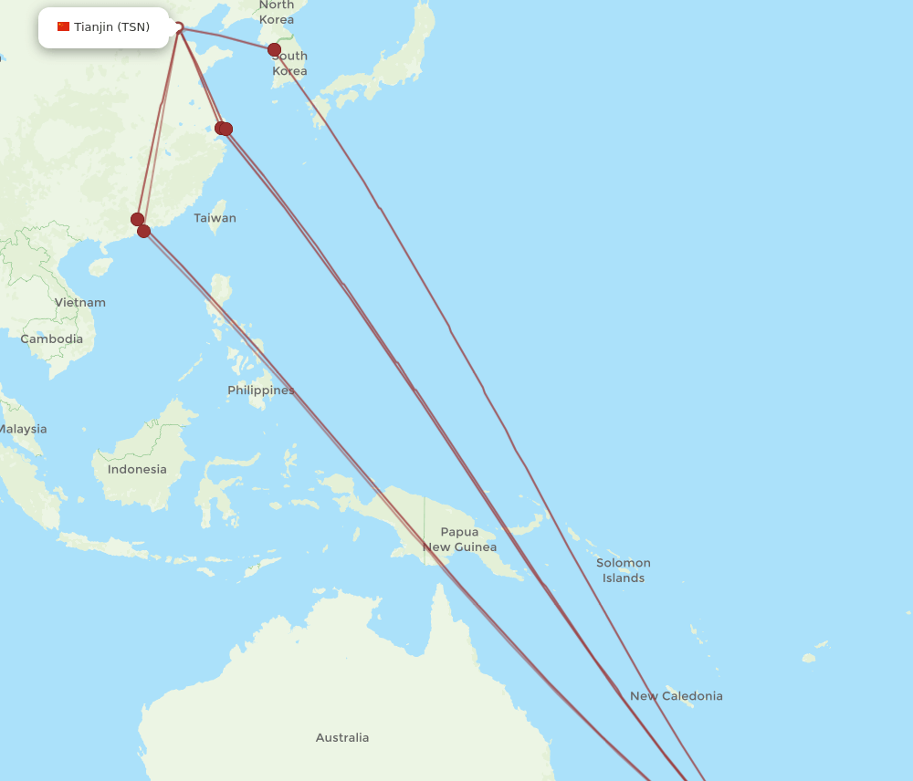 TSN-AKL flight routes