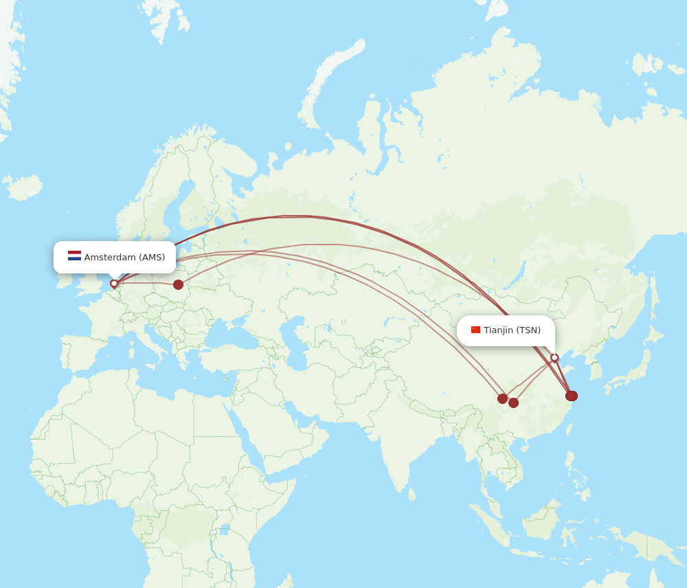 TSN to AMS flights and routes map
