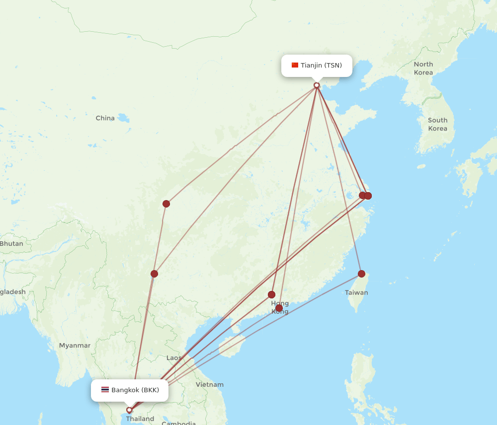 TSN-BKK flight routes
