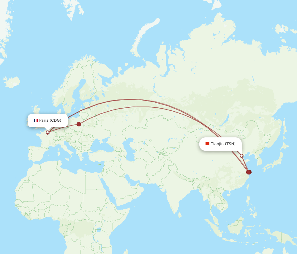 TSN-CDG flight routes