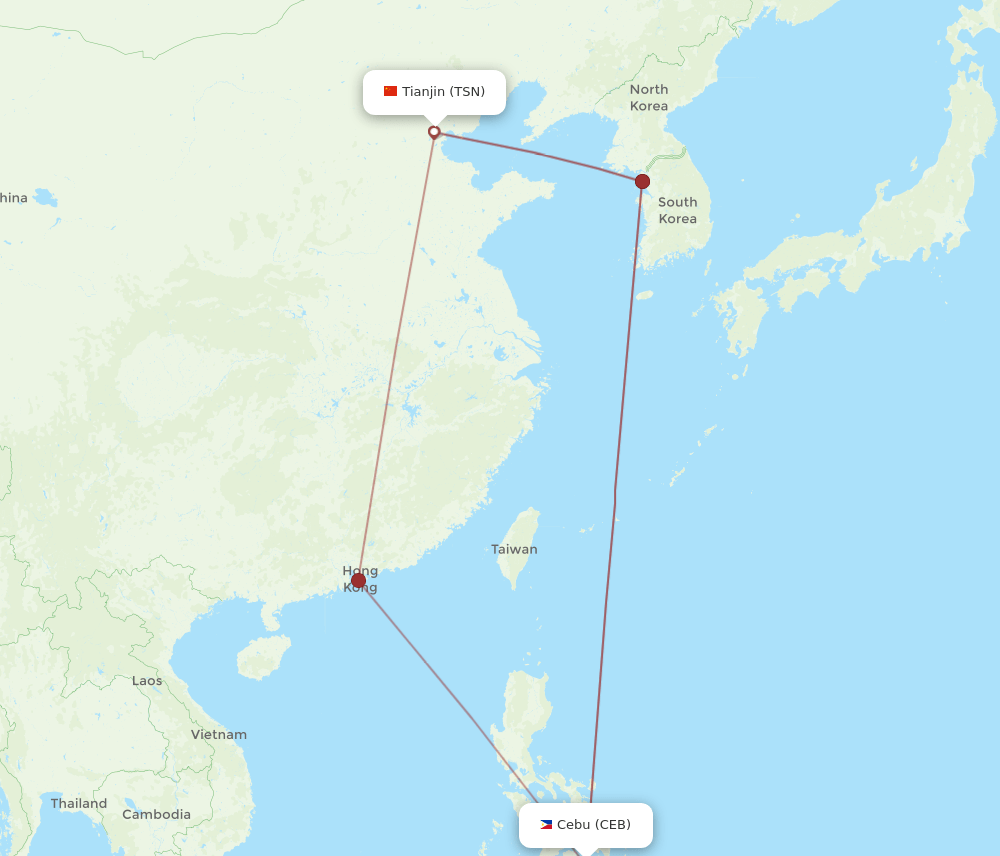 TSN-CEB flight routes