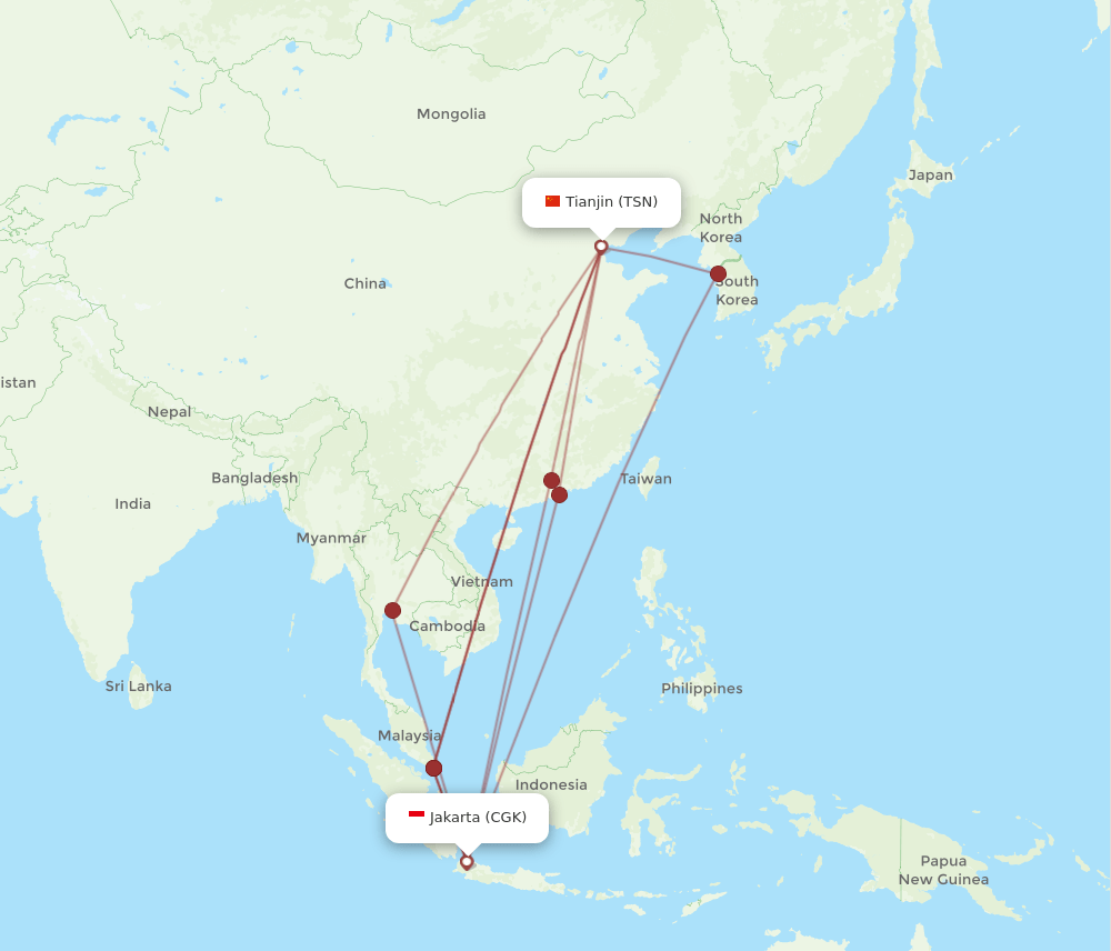 TSN-CGK flight routes