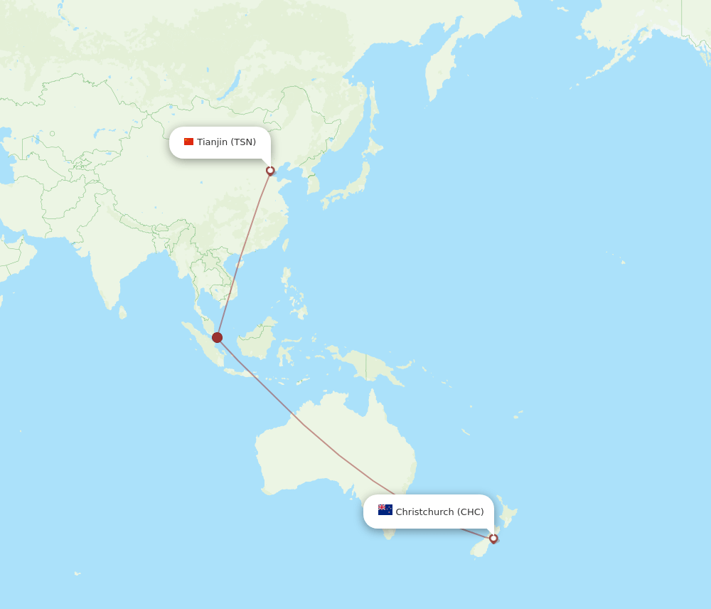 TSN to CHC flights and routes map