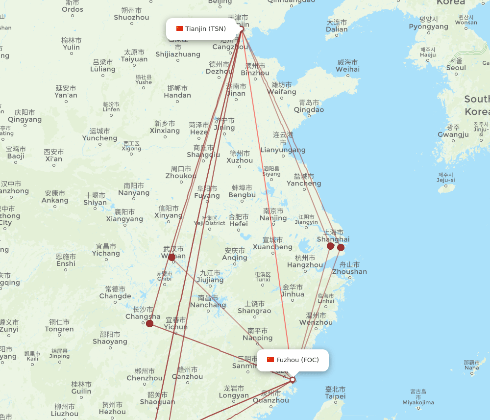 TSN-FOC flight routes