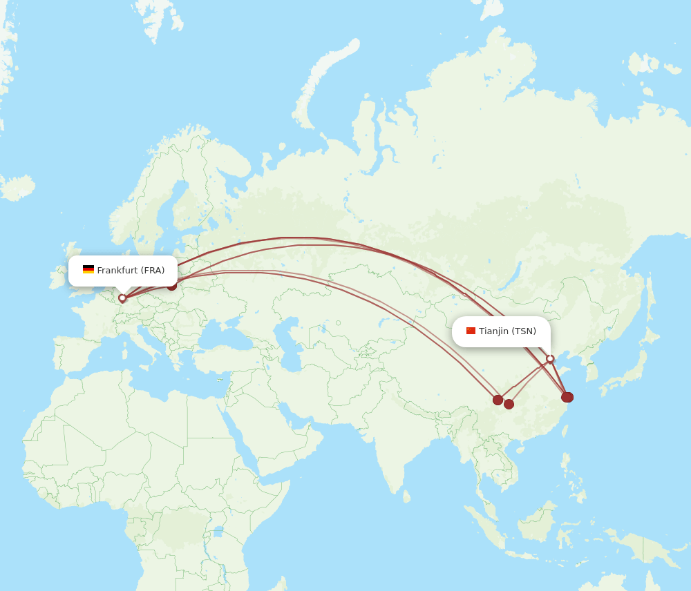 TSN to FRA flights and routes map