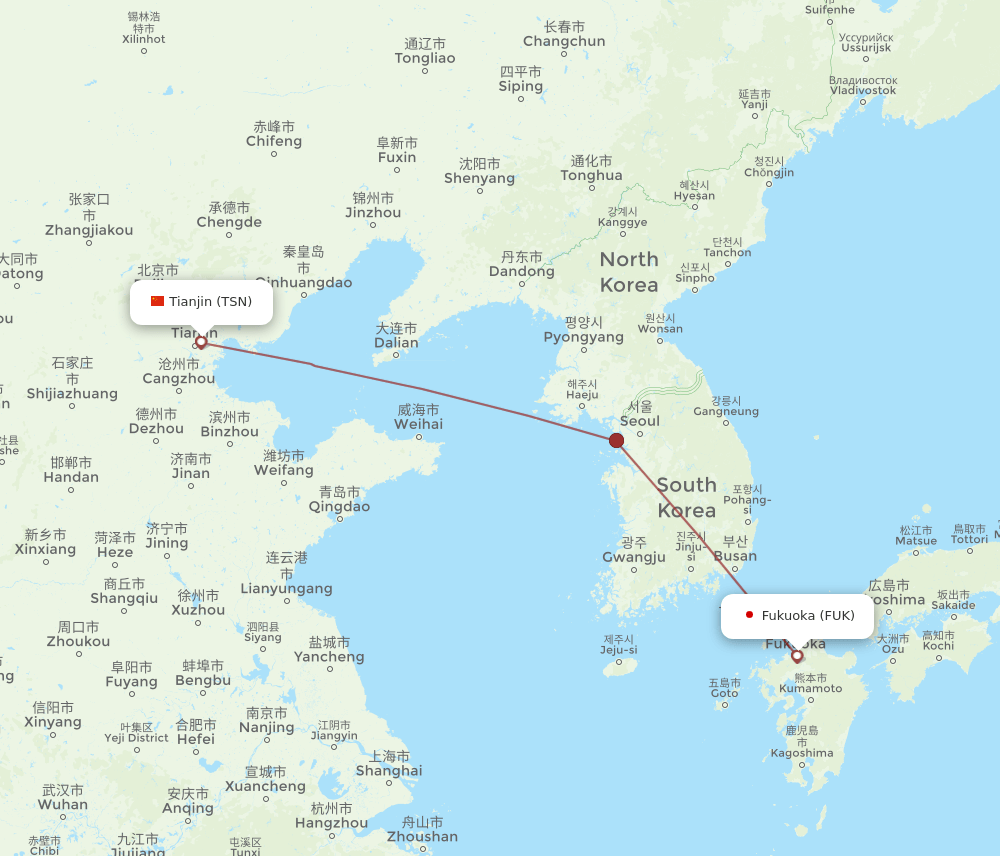TSN-FUK flight routes