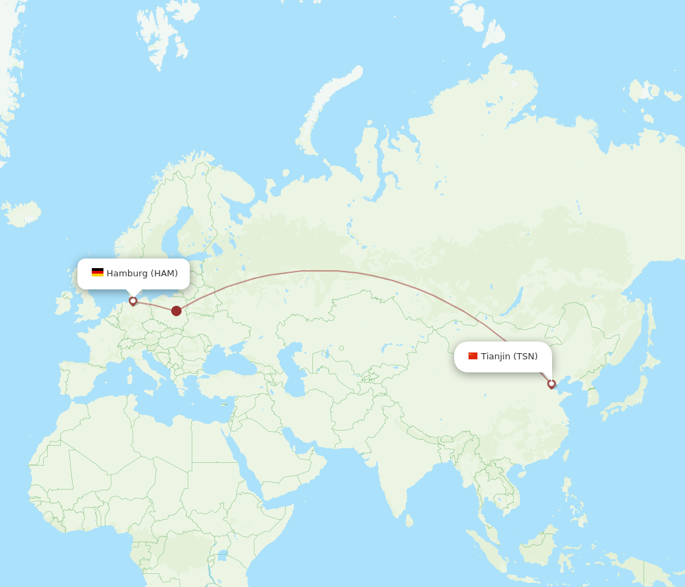 TSN to HAM flights and routes map