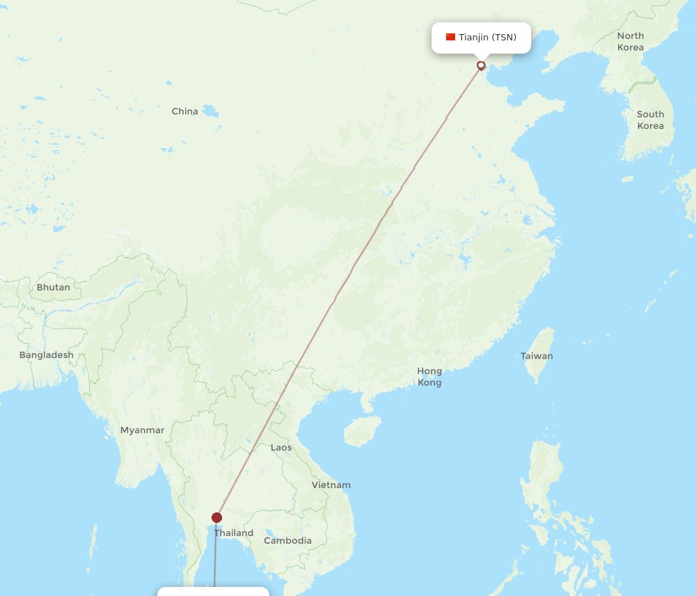 TSN to HDY flights and routes map