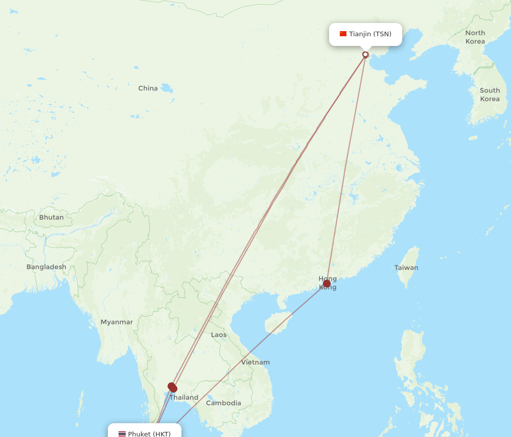 TSN-HKT flight routes