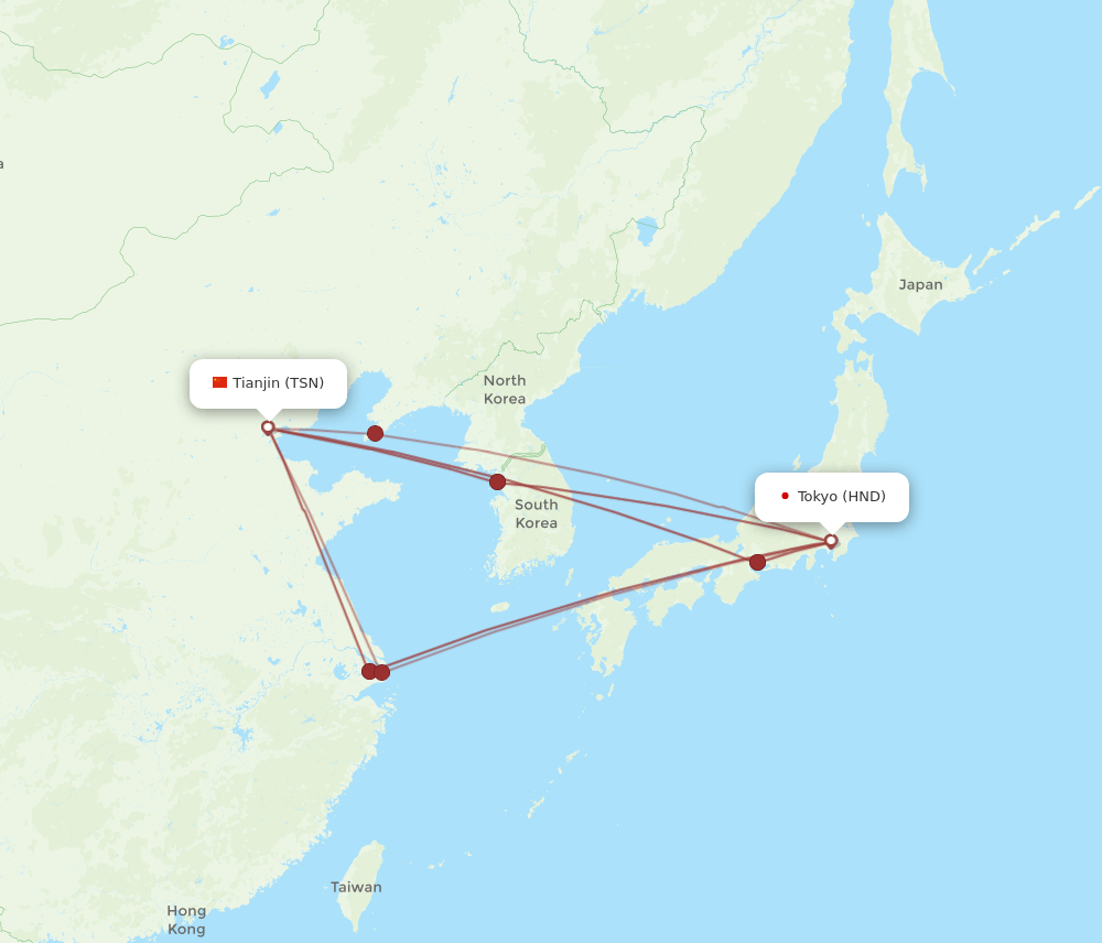 TSN-HND flight routes