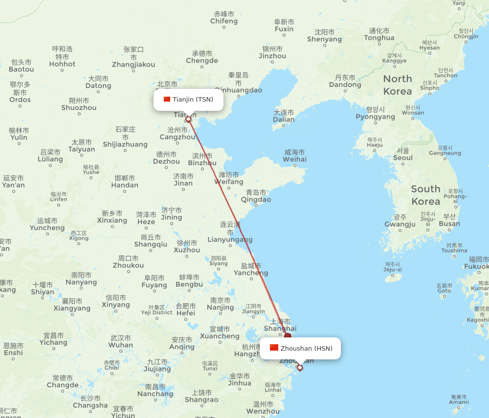 TSN to HSN flights and routes map