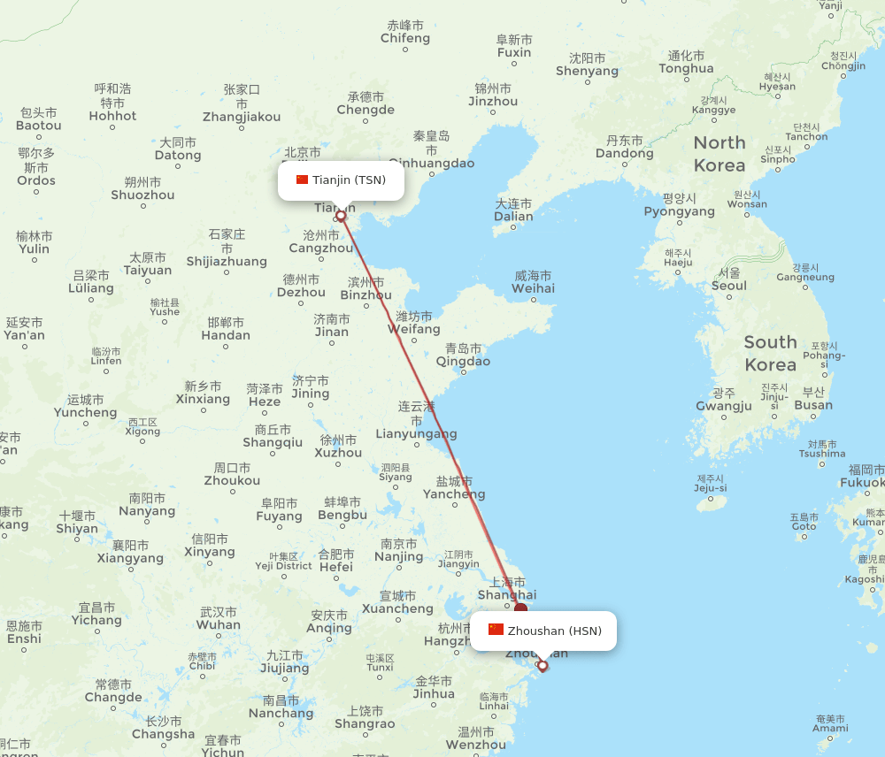 TSN-HSN flight routes