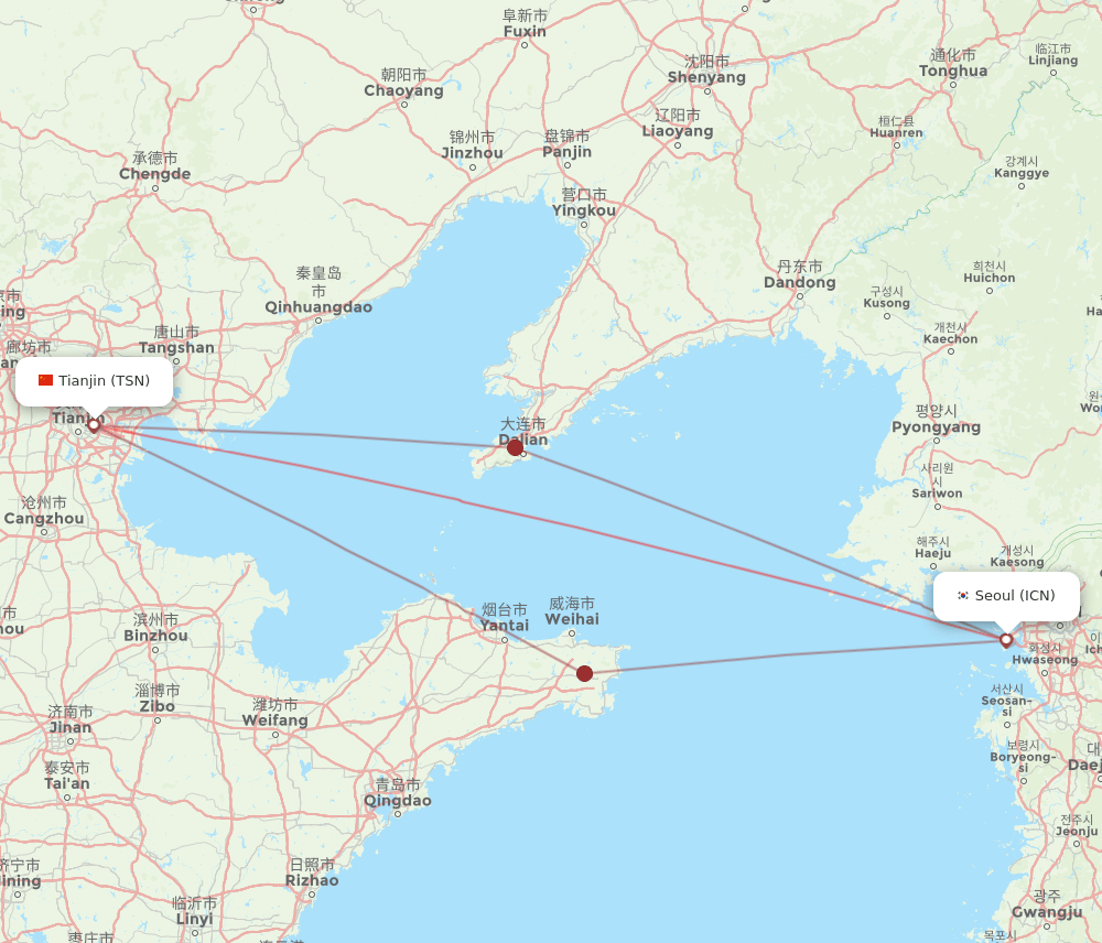 TSN-ICN flight routes