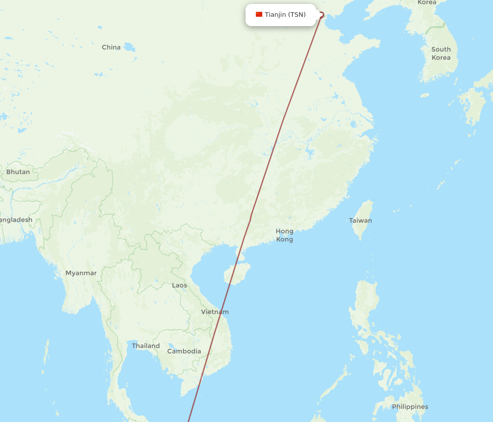 Kuching - Tianjin route map and flight paths