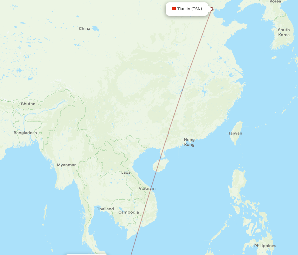 Kuala Namu - Tianjin route map and flight paths