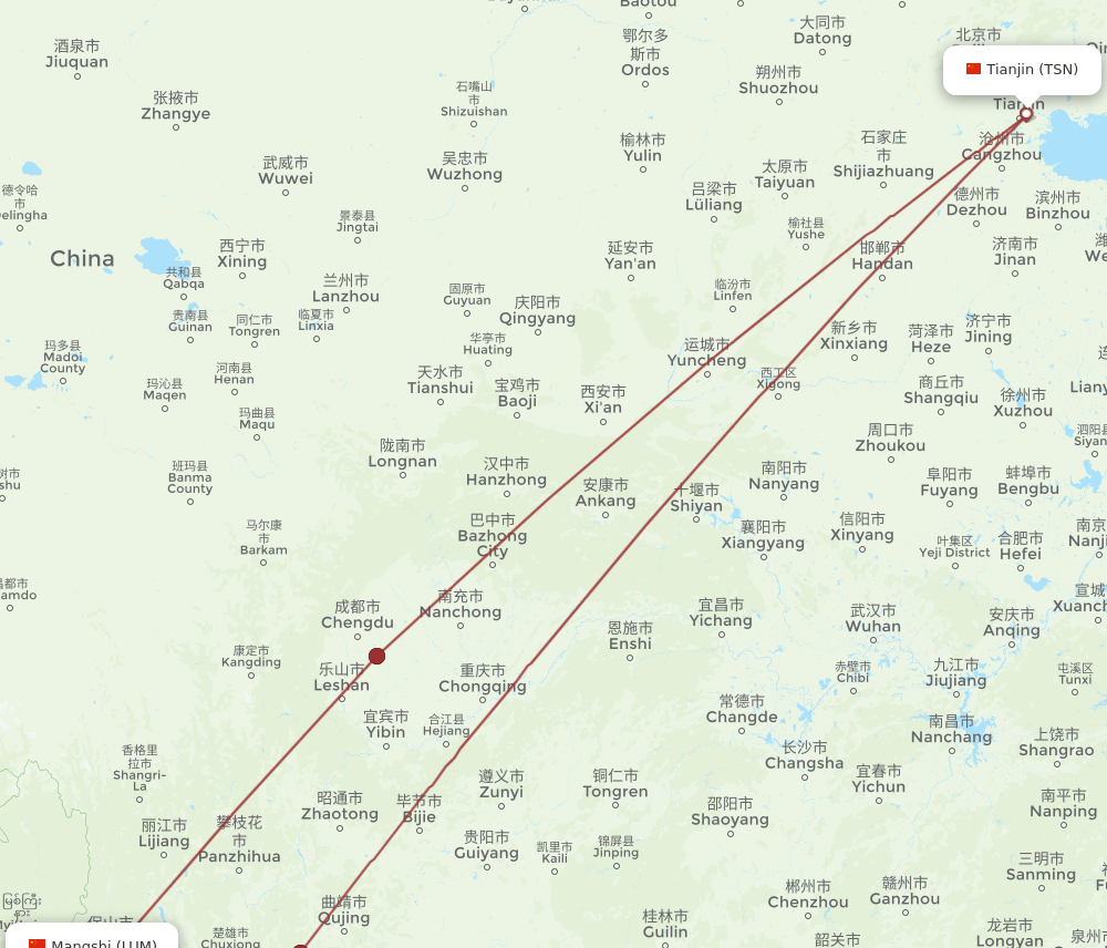 TSN-LUM flight routes
