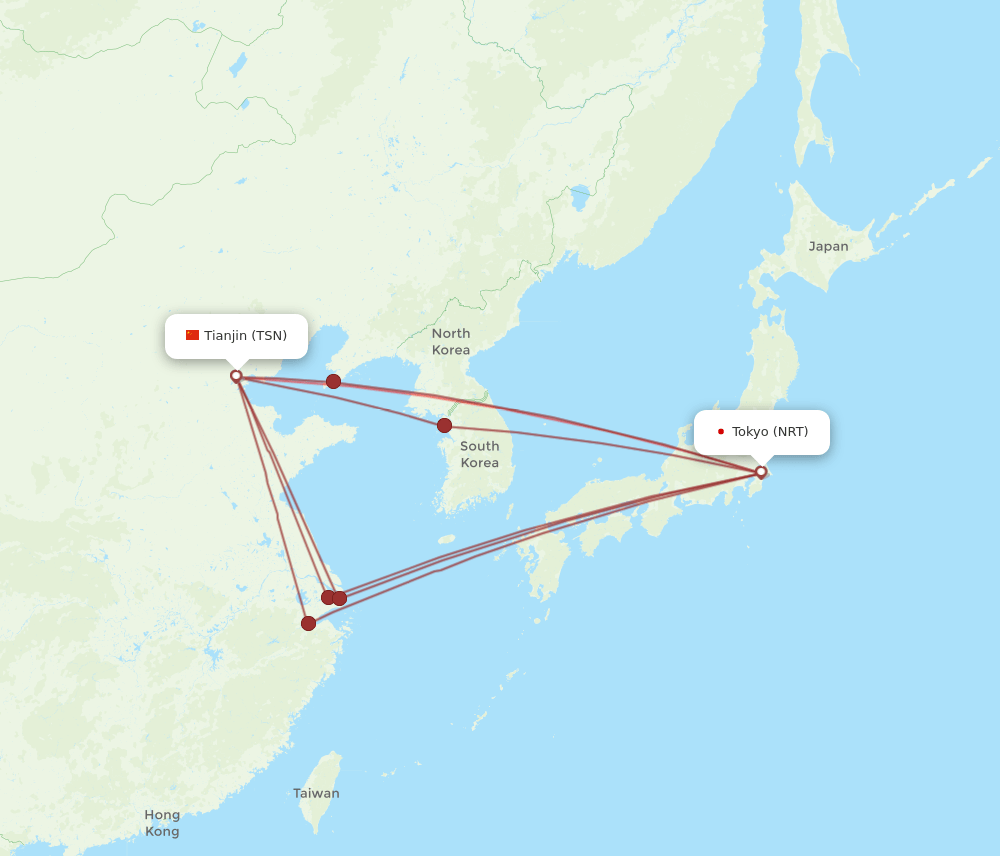 TSN-NRT flight routes