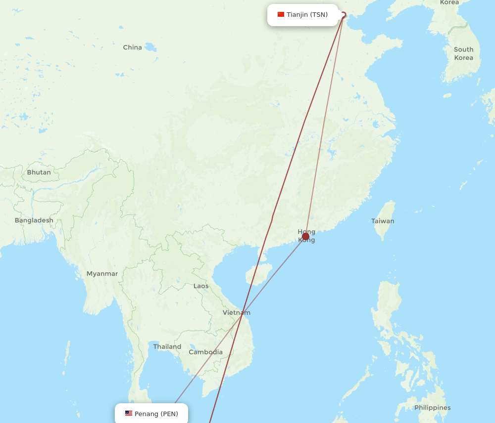 TSN to PEN flights and routes map