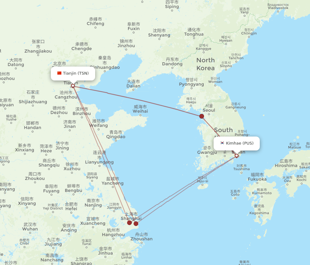 TSN-PUS flight routes