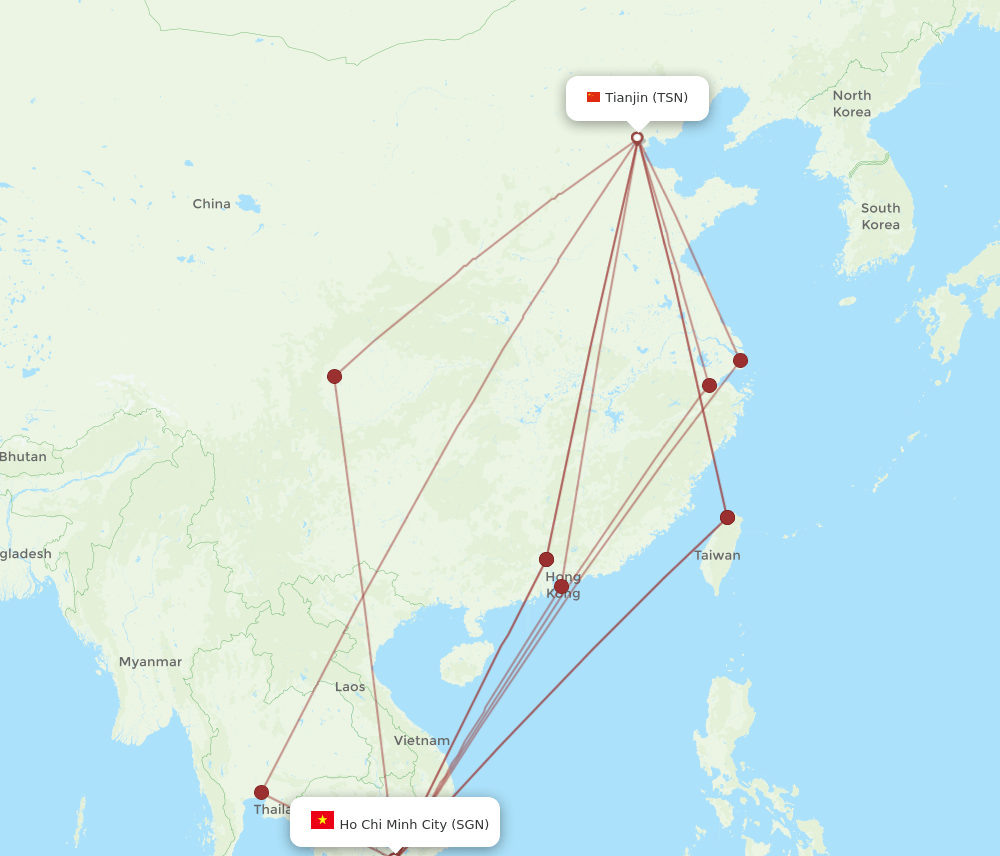 TSN to SGN flights and routes map