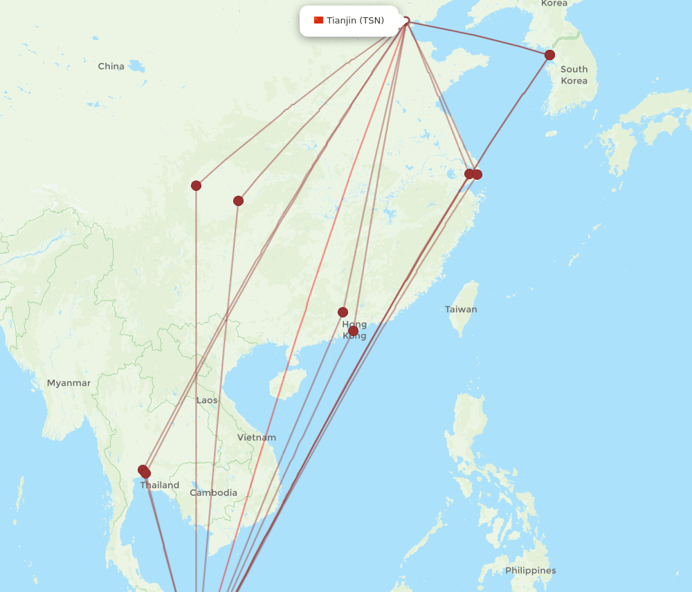 TSN to SIN flights and routes map