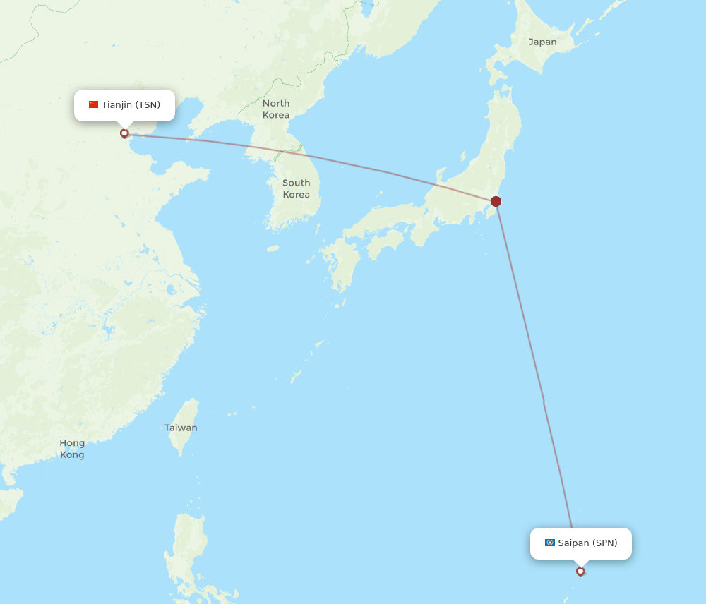 Saipan - Tianjin route map and flight paths