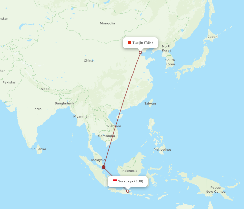 TSN-SUB flight routes