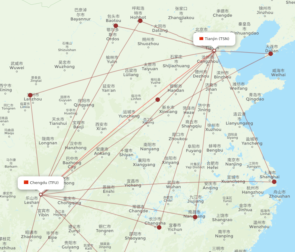 TSN-TFU flight routes