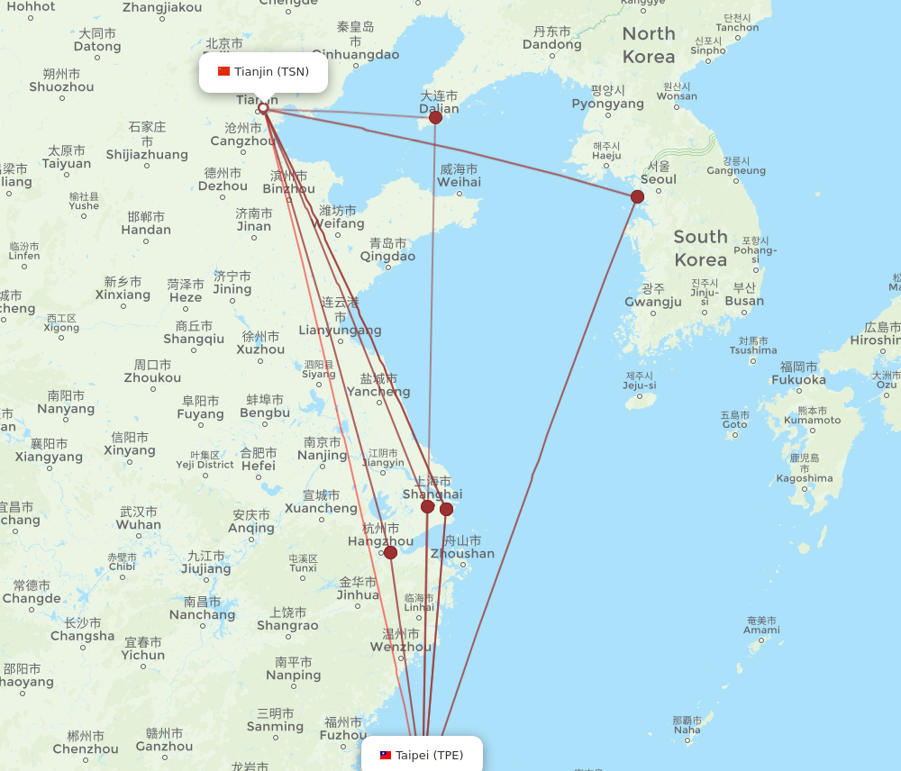 TSN-TPE flight routes