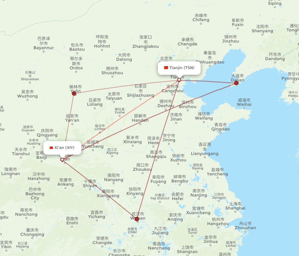 TSN-XIY flight routes