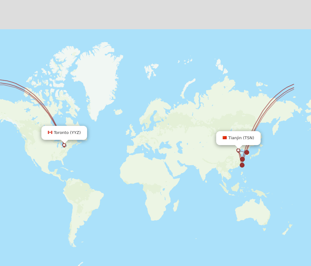 Toronto - Tianjin route map and flight paths