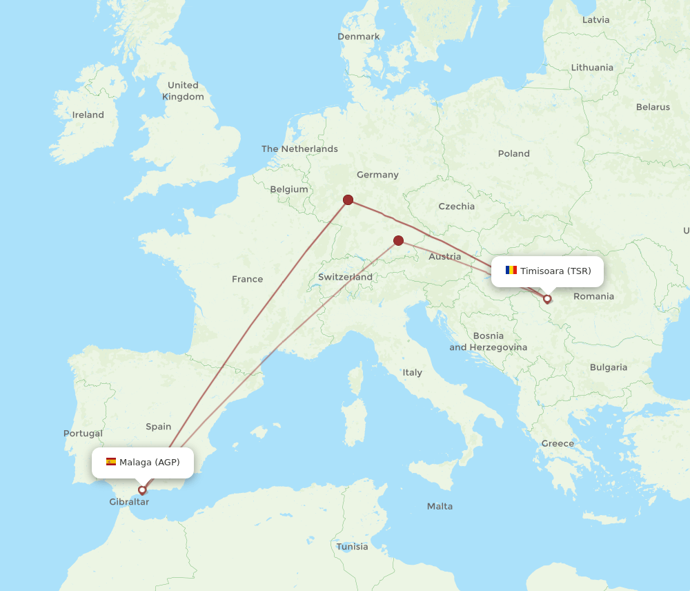 TSR-AGP flight routes