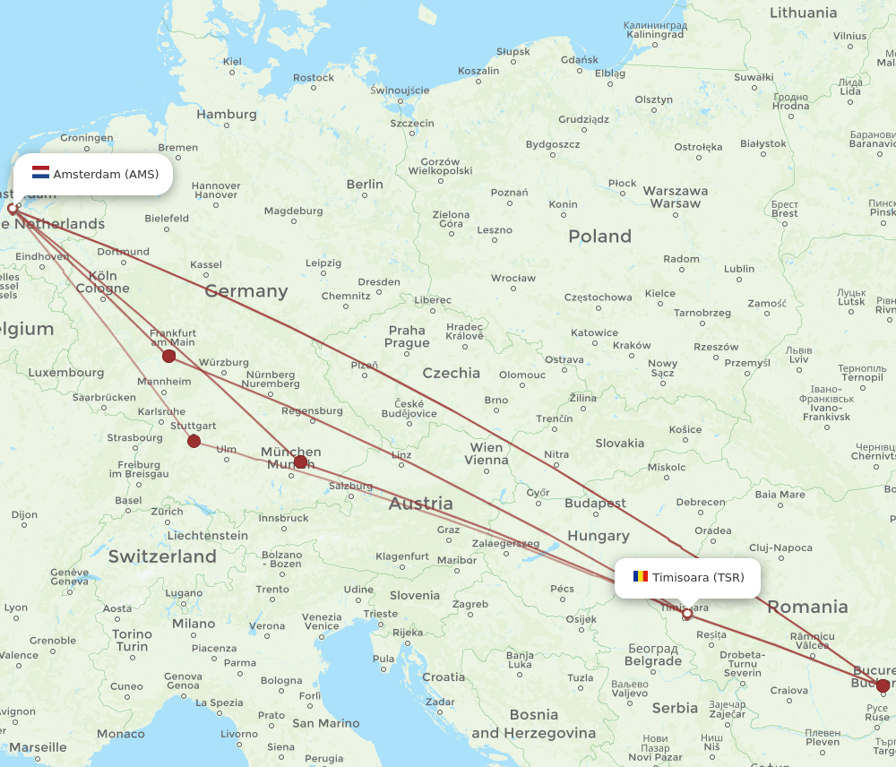 TSR-AMS flight routes