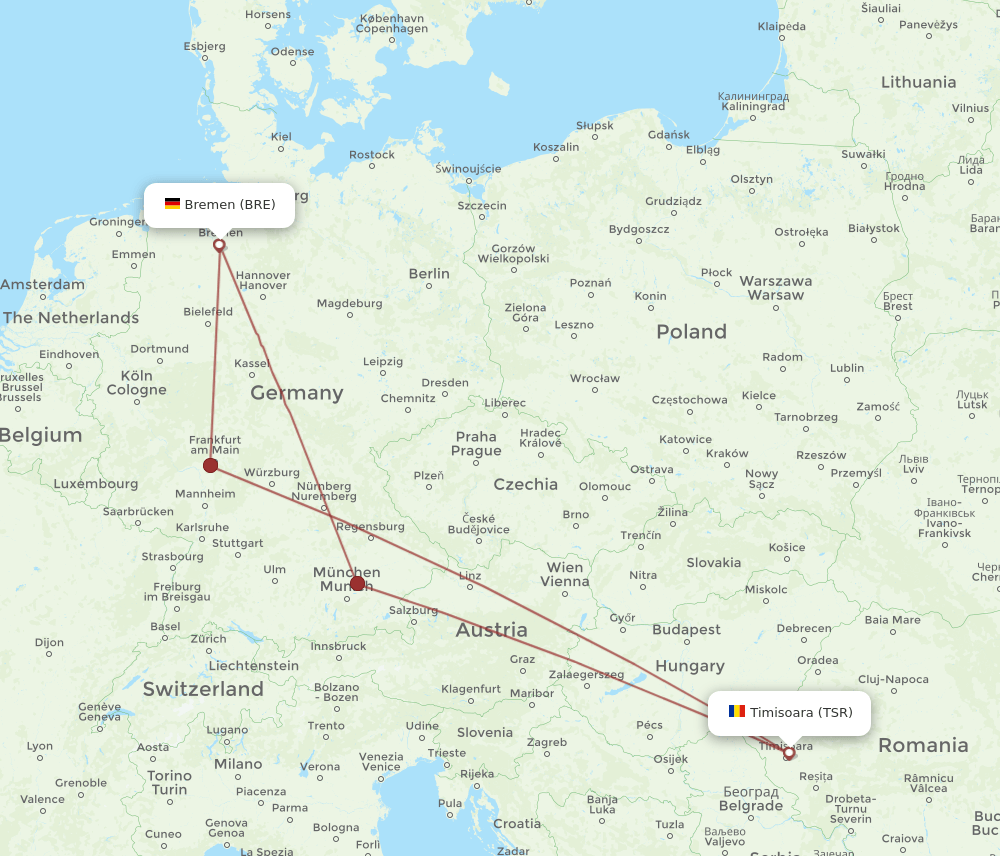 TSR-BRE flight routes