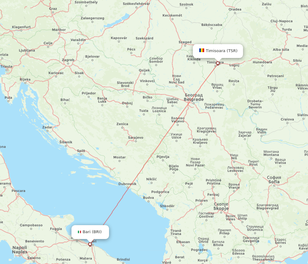 Timisoara - Bari route map and flight paths