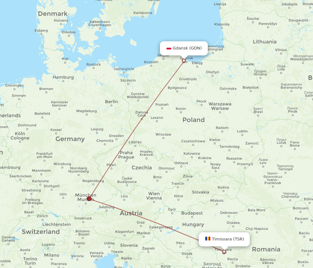 TSR to GDN flights and routes map