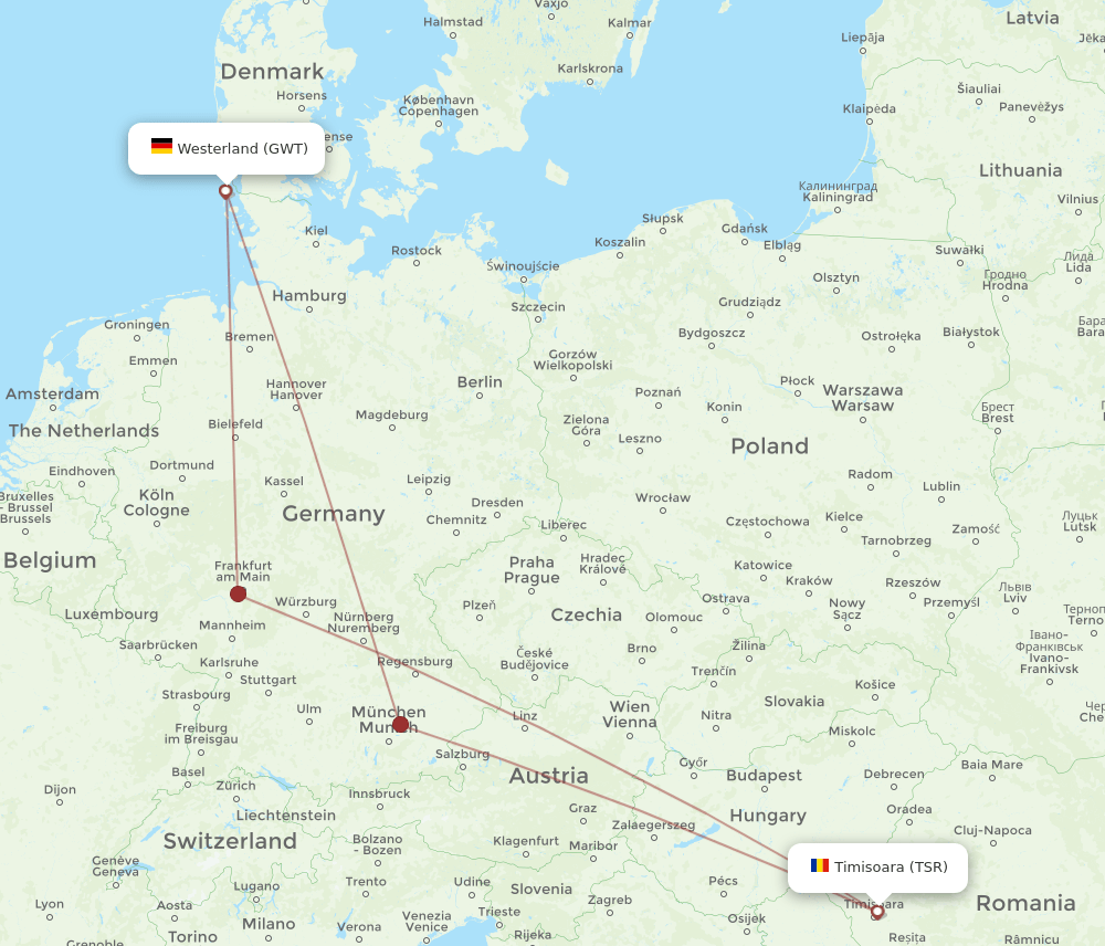 TSR to GWT flights and routes map