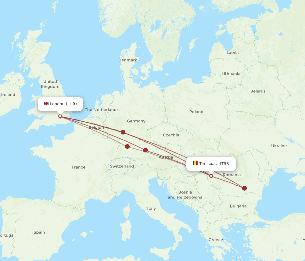 TSR to LHR flights and routes map