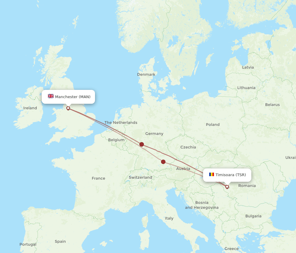 TSR to MAN flights and routes map