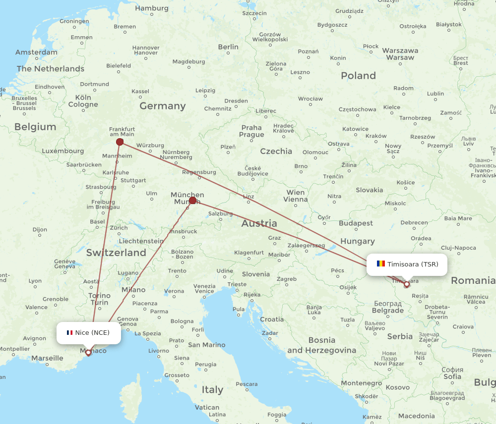 TSR-NCE flight routes