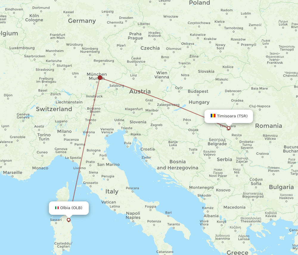 TSR to OLB flights and routes map