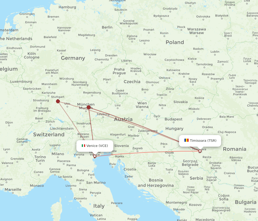 TSR to VCE flights and routes map