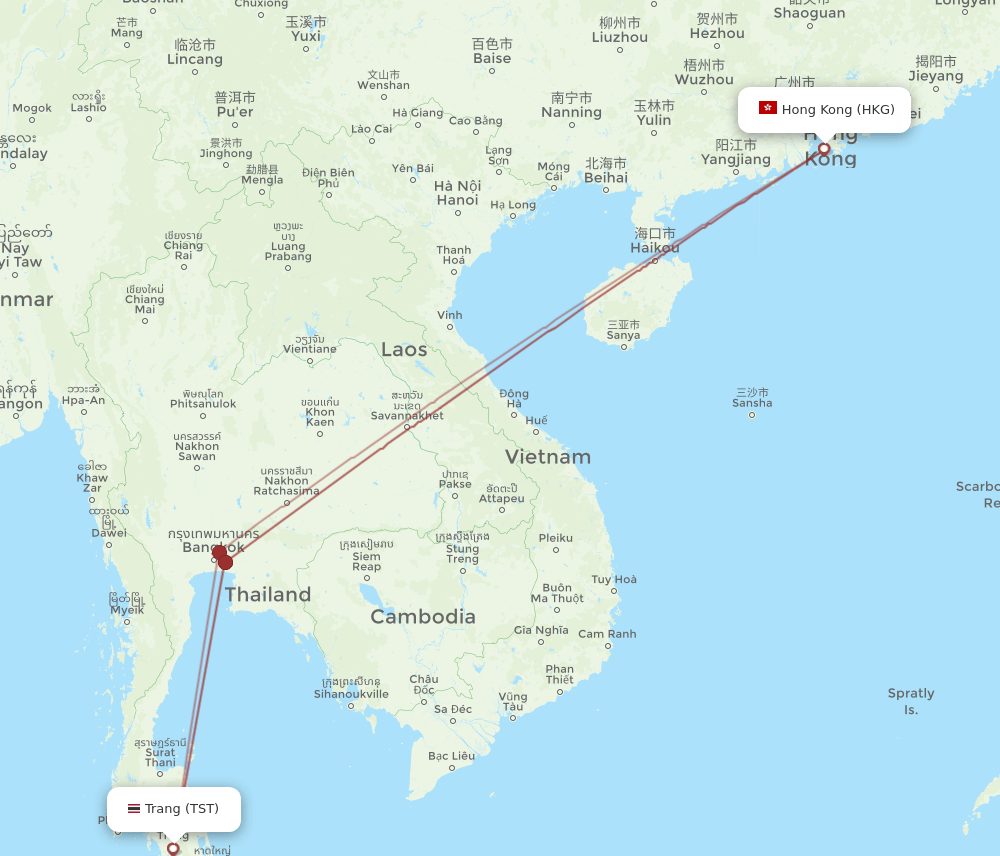 TST-HKG flight routes