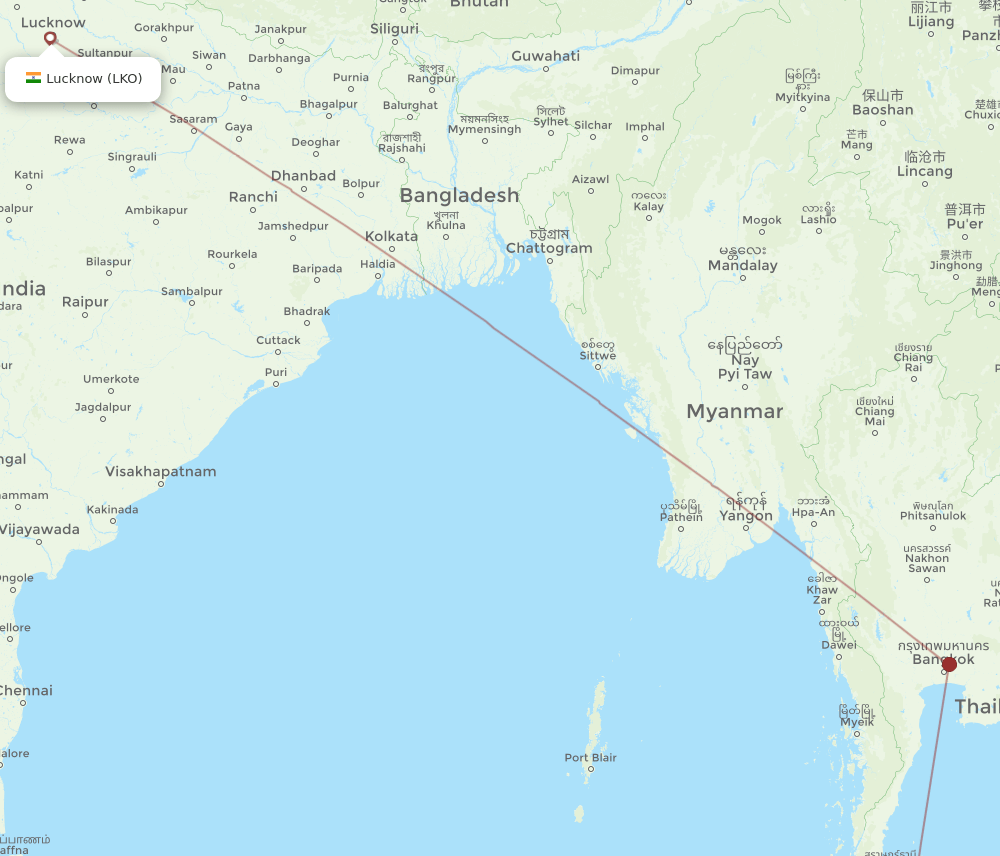 LKO to TST flights and routes map