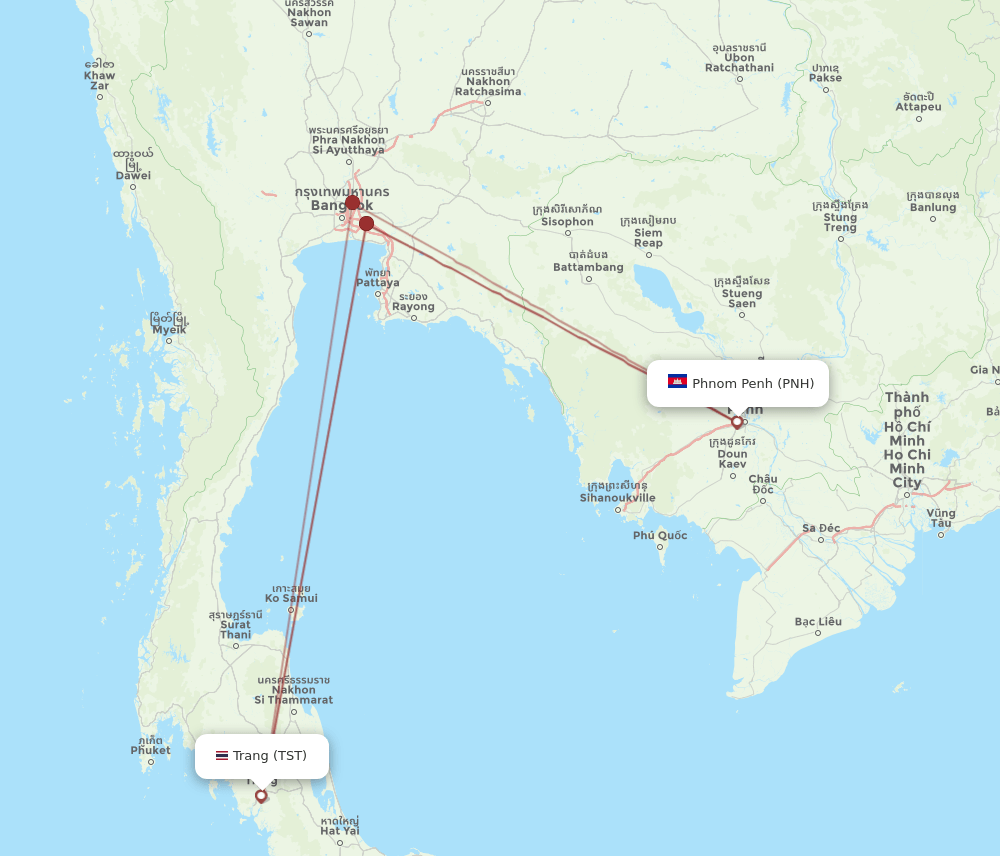 TST-PNH flight routes